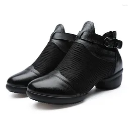 Dance Shoes Leather Women Sports Modern Ladies Soft Bottom Square Buckle Sailors Increased Sneakers