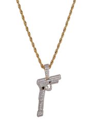 Hip Hop Jewellery Iced Out Goldsilver Colour Plated Gun Pendant Necklace Micro Pave Zircon Charm Chain for Men1352192