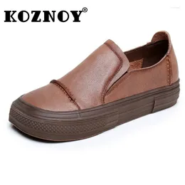 Casual Shoes Koznoy 3cm Rubber Women Summer Square Toe Loafer High Brand Fashion Comfy Platform Flats Natural Cow Genuine Leather 2024