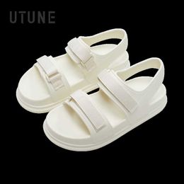 Sandals UTUNE Womens Patch Summer High-heeled Platform Shoes Beach Outside EVA Slides Soft Thick Sole Non-slip Indoor Slippers H240416 3Z8V