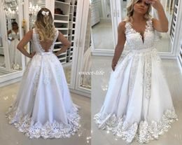 White Evening Dresses Recepition Bow Backless 2020 Lace Appliques Sexy V Neck Prom Dress Pearls Formal Party Gowns3405709