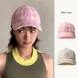 Ball Caps Ins Cute Bow Embroidery Pink Plaid Baseball Women Spring And Summer Fashion Sunscreen Sweet Versatile Hip-hop Hat
