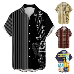 Men's Casual Shirts Mens Fashion Leisure Personality Musical Instruments Digital 3D Printed Lapels Buttons Streetwear Vintage Art Print