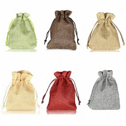 10pcs/lot Natural Linen Burlap Bag Jute Gift Bag Drawstring Gift Bags With Handles Gift Packaging Party Favour Candy Bags P2lg#