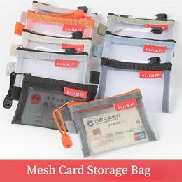 Storage Bags Mesh Card Bag Mini Transparent Grid Bank Money Data Line Coin Earphone ID Travel Zipper Portable File