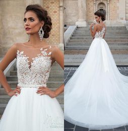 Newest 2021 Wedding Dresses Sexy Scoop Neck Sleeveless A Line Vintage Lace Appliqued Beaded Wedding Dress Bridal Gowns1582231