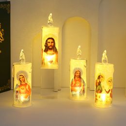 Popular LED electronic lights with various holy image textures, candle lights for church prayer, smokeless simulation candle lights