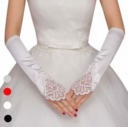 1pair Woman Bride Opera White Gloves Fingerl Elegant Beading Lace Satin Women Girls Prom Feast Wedding Accories Gloves u7RM#