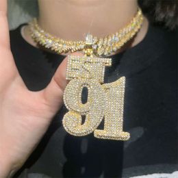Hip Hop Custom VVS Moissanite Pendant Sterling Sier DIY Gold Number91 Letters Ice Out Diamond Pendant Necklace