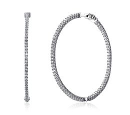 Recommend 56mm large Real Sterling silver hoop earring micro pave tiny crystal Jewellery jewellery big 925 silver circle earrings8758737