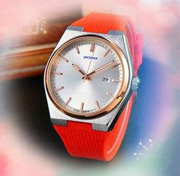 Three Stiches Simple Dial Mens Watches Quartz Movement Automatic Date Colourful Rubber Strap All the Crime Cool Waterproof President Fashion Business Wristwatch
