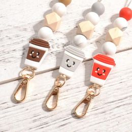 Keychains Cute Teacher Coffee Lover Cup Tea Silicone Bead Lanyard Fueled By Charm Badge ID Holder Handmade Keychain Gift For Her