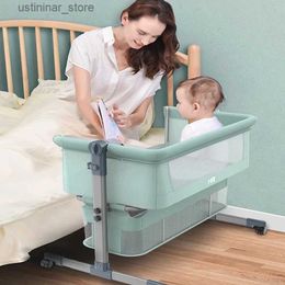 Baby Cribs Portable Baby BedRemovable Crib Foldable High and Low Adjusting Stitching Large Bedside Baby Nest Comes With Mattress Rocker L416