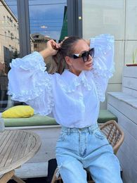 Women's Blouses Lantern Sleeves Loose Ruffled Women Shirt Doll Collar Single-breasted Solid Female Shirts Spring Casual All-match Top