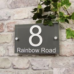 Garden Decorations Customise Modern House Address Door Number Sign Name Plaque Glass Effect Rec 230812 Drop Delivery Dhi6X