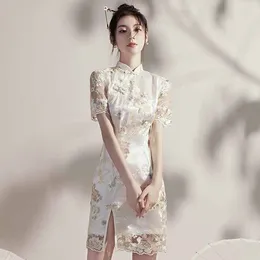 Ethnic Clothing Cheongsam Chinese Style Vintage Mandarin Collar Vestidos Summer Short Sleeve Sexy Lace Split Qipao Young Fashion Modified