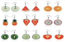 New Cute Fruit Lady Earrings Strawberry Pineapple Tomato Kiwi Orange Cucumber Dragon Apple Pineapple Girl Fruit Earrings GD3456782723