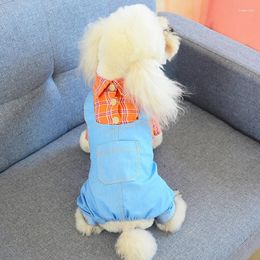 Dog Apparel Dogs Clothes Jumpsuits Spring Autumn Denim Sling Plaid Pet T-Shirt Cat Dress Puppy Skirt Teddy Small