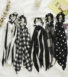 Bow Hair Scrunchies Women Hair Scarf Tie Rope Rubber Bands Long Streamer Ponytail Holder Hair Accessories Striped Dot Plaid Option9754287