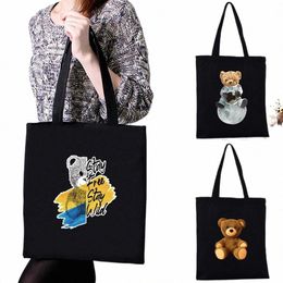 canvas Shopper Bag Harajuku Large Capacity Women Bags Cute Bear Printed Shoulder Grocery Organiser Classic Vintage Eco Handbags 86YE#