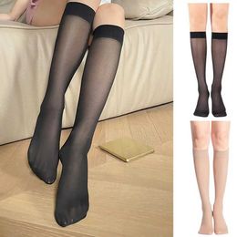 Sexy Socks 1 Pair Sexy Ultra-Thin Silky Socks Mid-Calf Stockings Transparent Oil Black Ladies Elastic Stocking For Women Girls G4N4 240416