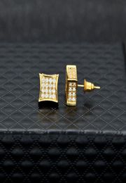New Mens Jewellery Stud Earrings Hip Hop Cubic Zirconia Diamond Fashion Copper White Gold Filled Crystal Earring2093226