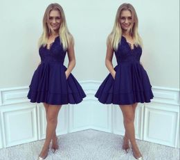 2019 Cheap Royal Blue Lace Homecoming Dress Aline Juniors Sweet 15 Graduation Cocktail Party Dress Plus Size Custom Made4186503