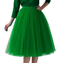 Skirts Elegant Women Tulle Skirt Korean Fashion Mesh Womens Pleated Knee Length Adult Tutu Dancing Green Party Faldas