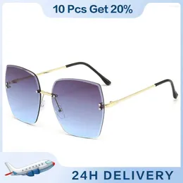 Sunglasses Gradient Mirror Comfortable To Wear Nose Support Frameless Lady