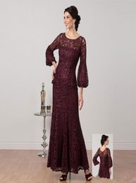 Burgundy Mermaid Lace Mother Of The Bride Dresses With Long Sleeves Mother039s Dresses Bateau Evening Gowns Floor Length Weddin5174566