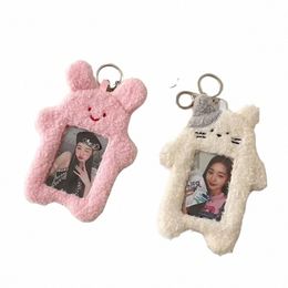 ins Cute Cat Rabbit Plush Photocard Holder Kpop Idol Photo Sleeve Protective Case Student ID Card Cover With Keychain Pendant B1XG#