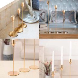 Candle Holders 3Pcs/Set Chinese Style Metal Simple Golden Wedding Decoration Bar Party Living Room Decor Home Candles