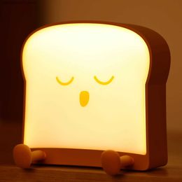 Lamps Shades Cute night light cartoon toast bread LED light mobile phone stand bedroom bedside USB charging light childrens birthday gift new Q240416