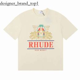 Rhude New 2024 Designer Mens T Shirt Trendy Graphic Printed Womens Mens Clothing Rhude Shirt Short Sleeve Letter Graffiti Loose Rhude Shirt High Quality Tee 4466