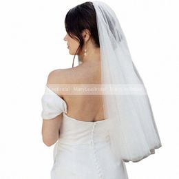 custom Made Short Bridal Veils With Metallic Comb Simple Cut Edge Waist Length White Ivory Veil for Women Travel Wedding Veil t5og#