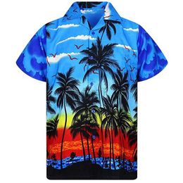 79OU Men's Casual Shirts Hawaiian Shirt men 5xl loose shirts Fashion Palm Tree Printed Beach Wear top Single Breasted Cuban Collar 24416