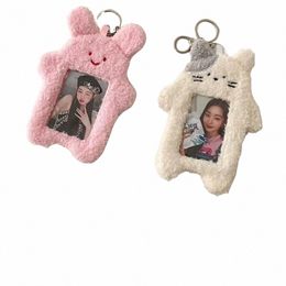 cute Cat Rabbit Plush Photocard Holder Kpop Idol Photo Sleeve Protective Case Student ID Card Cover With Keychain Pendant w8Ge#