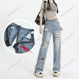 Women's Jeans Invisible Open Crotch Outdoor Sex Adjustable Hole Wide Leg High Waist Loose Straight Pants Long Trousers