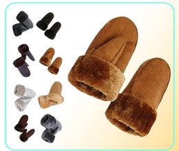 Women Sheepskin Mittens Gloves Thicken Wrist Fingerless Warm Winter Mittens 6 ColorsTrim Fur Leather Woolen Gloves for Hiking Ridi7337726