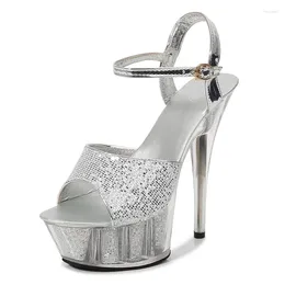 Sandals Silver Exotic 6Inch Women's Peep Toe Crossdresser Catwalk 15cm High Stripper Heels Sexy Fetish Shoes Big Size