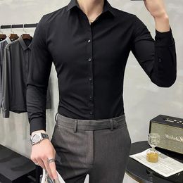 Men's Dress Shirts Men Turn-Down Collar Tuxedo Shirt Long Sleeve Slim Fit Button Down Wedding Black White Grey 5XL 6XL 7XL