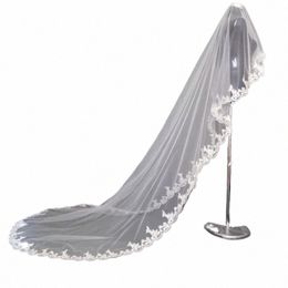 layer One White Ivory Chapel Length Simple Elegant Wedding Veil Lace edge Bridal Accories Veils Veu De Noiva 0138#