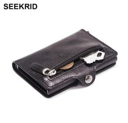 Men039s Aluminium Credit Card Holder RFID Blocking Metal Hasp Cardholder Male Slim Smart Wallet Leather Case Coin Pocket Purse f2602266