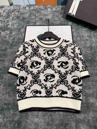 Women's Sweaters Designer 2024 Spring Runway Pattern Knitting O-neck Short Sleeve Pullover Sweater Tops Loose Casual IEZ8