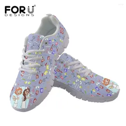 Casual Shoes FORUDESIGNS Women's Flats Lace Up Cartoon Sisters Equipment Pattern Ladies Lightweight Air Mesh Sneakers