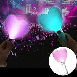 RGB 15 Colours Change LED Glow Stick Heart Shape Luminous Concert Cheering Tube Battery Powe Party Light 240408