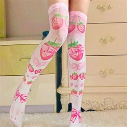 Sexy Socks Women Sexy Thigh High Stockings Autumn 3D Printing Red Strawberry Pink Sweet Kawaii Over Knee Stocking Cosplay Quadratic Element 240416