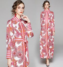 Top New Runway Red Vintage Floral Printed Button Cardigan Maxi Dress Women Elegant Ladies Casual Long Sleeve Robe Shirt Party Nigh2956049