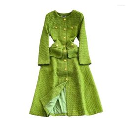 Casual Dresses VANOVICH Autumn And Winter Temperament Female Fashion Long-sleeved O-neck Waist Slim Single-breasted A-line Tweed