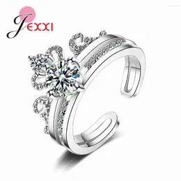 Cluster Rings Elegant Fashion Crown Ring For Girls Ladies 925 Silver Needle Anel Pave Shiny Cubic Zieconia Top Quality Fast